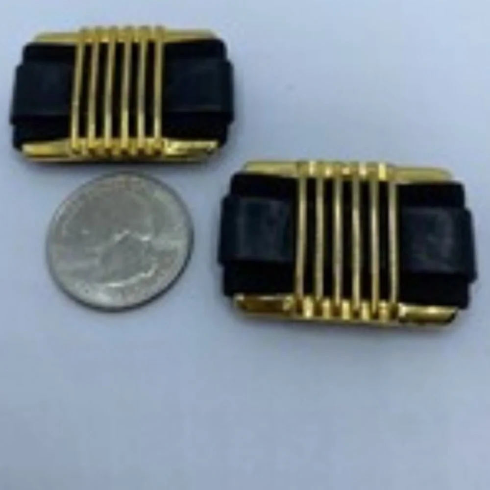 Vintage Bluette Gold Plated Metal & Black  Shoe Clips
